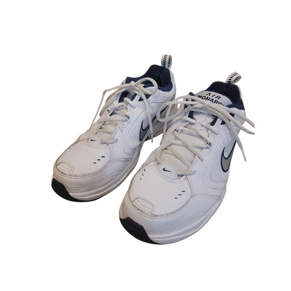 Nike Other - Nike Air Monarch White Metallic Silver Navy Walking Shoes 416335-102 Mens US 12W